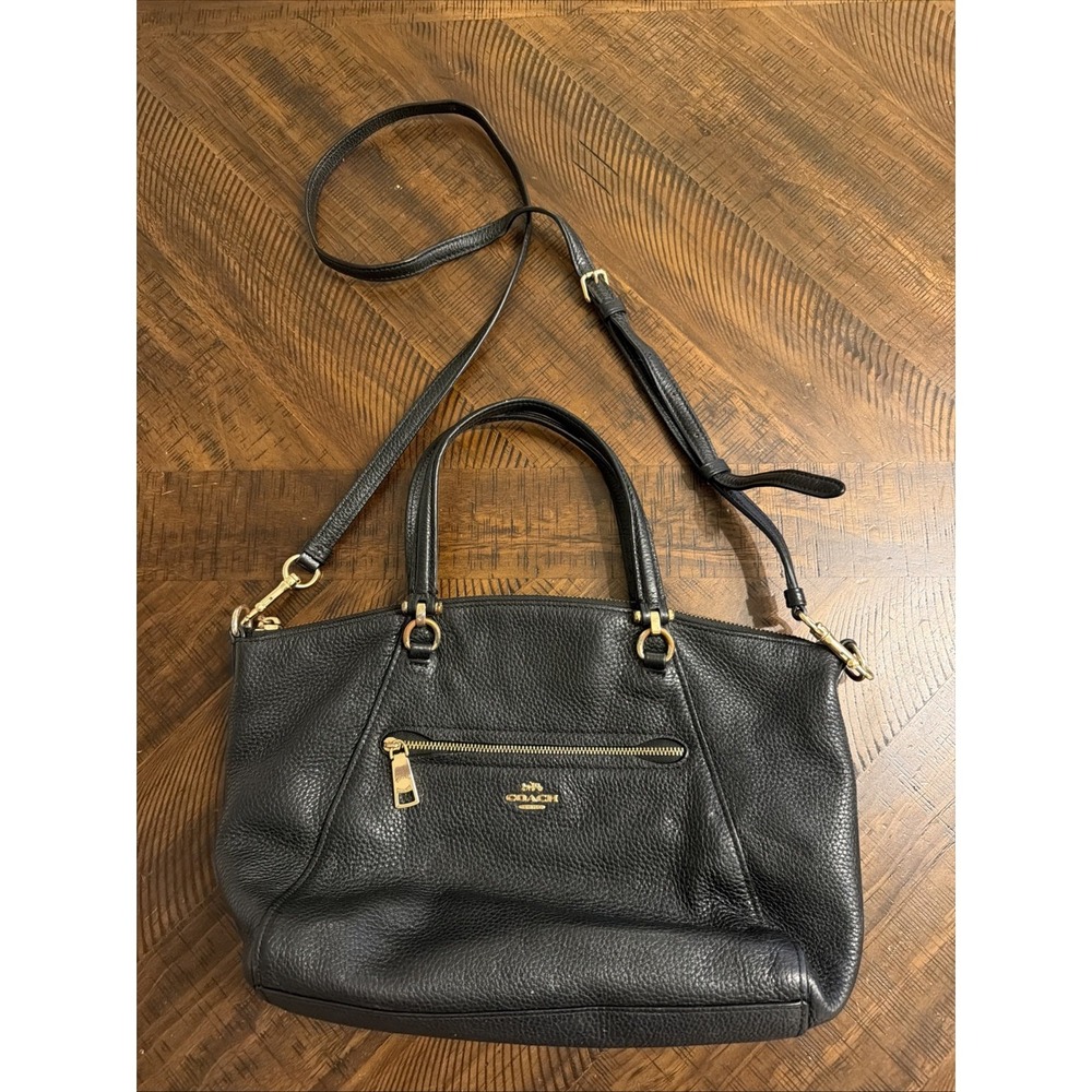 Coach Prairie Satchel 2Way Shoulder Bag Handbag Black Pebbled Leather #34340